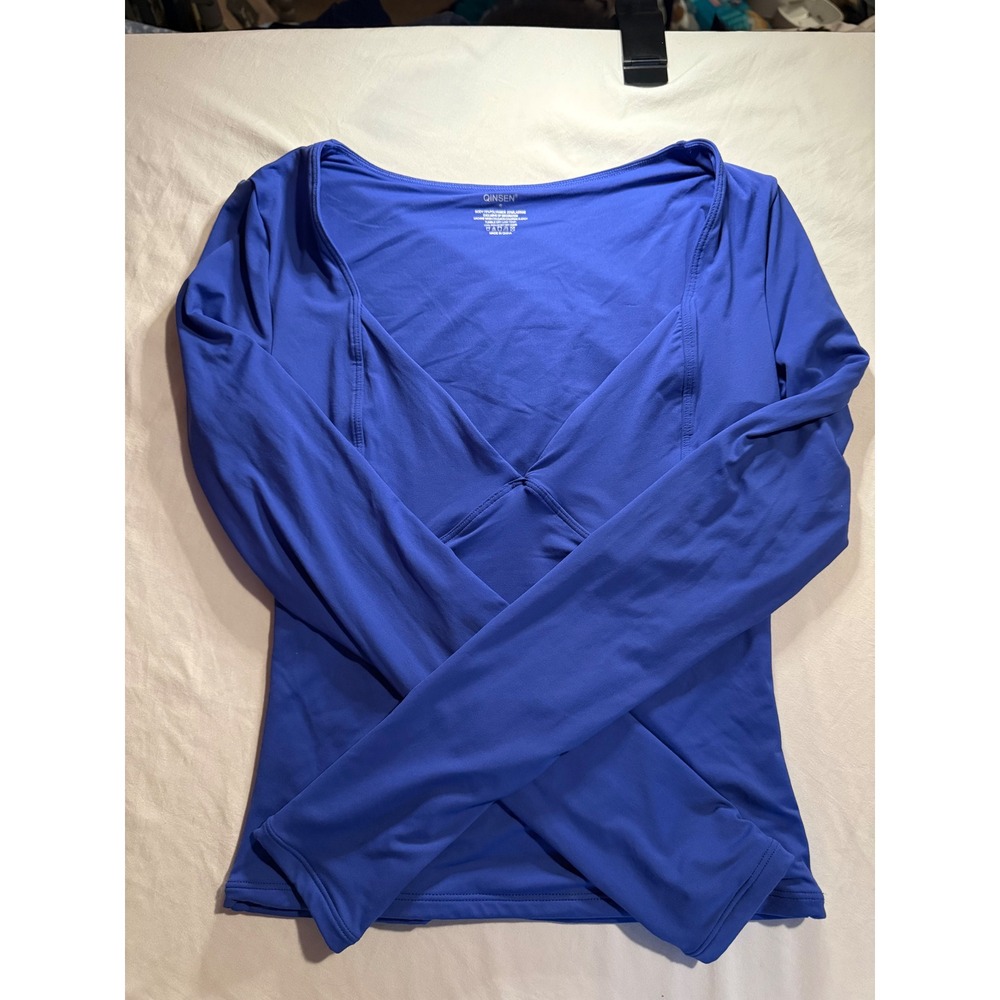 QINSEN Royal Blue Long Sleeve Sweetheart Neckline Bustier Top Small